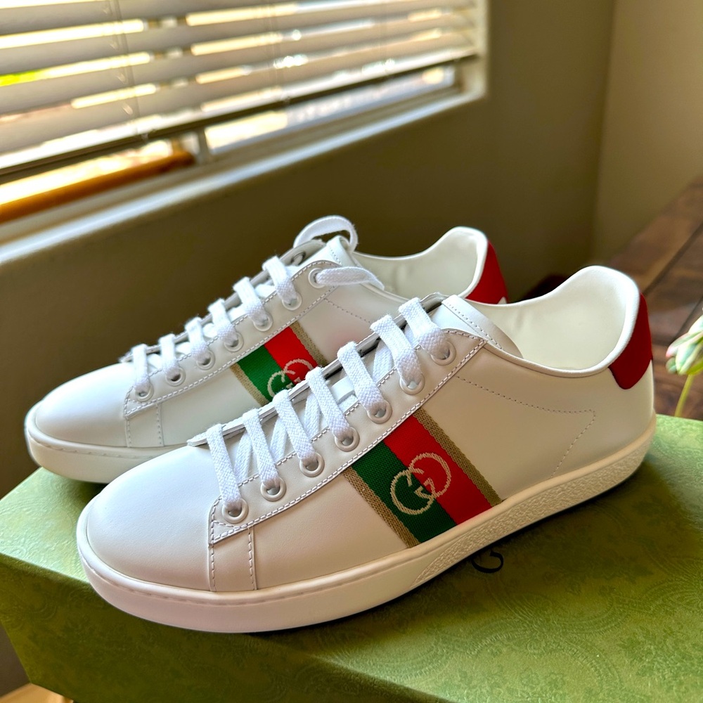 Gucci ace leather trainers white with signature logo and colors size 36.5